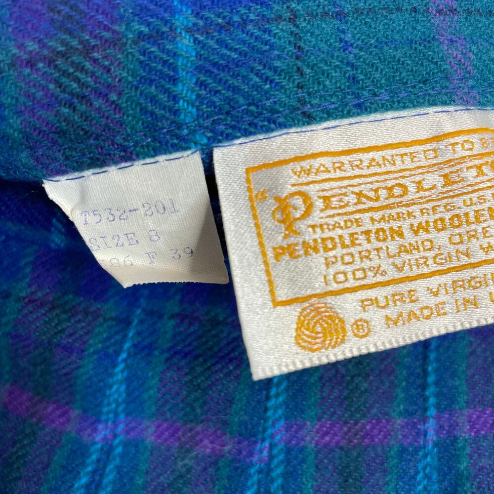 Vintage Pendleton 80s Wool Plaid Pleated A line Midi Skirt Blue Purple womens 8 - Picture 9 of 10
